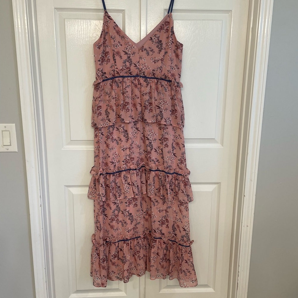 Tiered ruffle floral print spaghetti strap dress